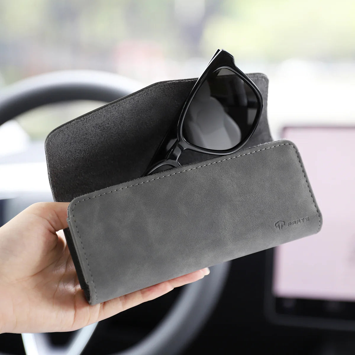 Magnetic Suede Sunglasses Case for Tesla