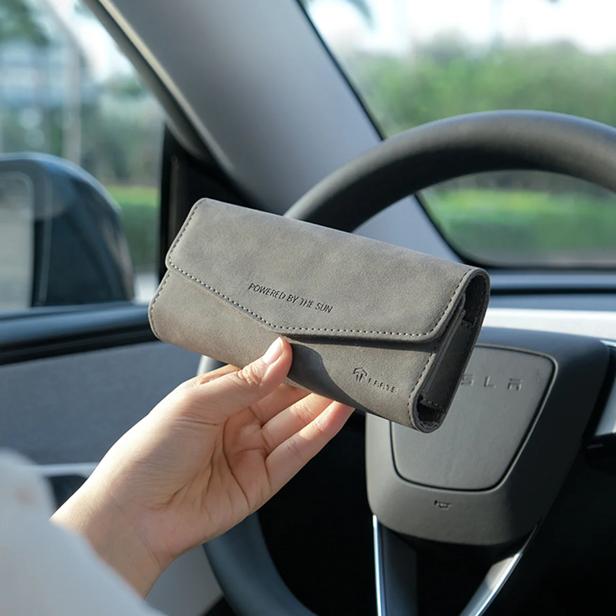 Magnetic Suede Sunglasses Case for Tesla