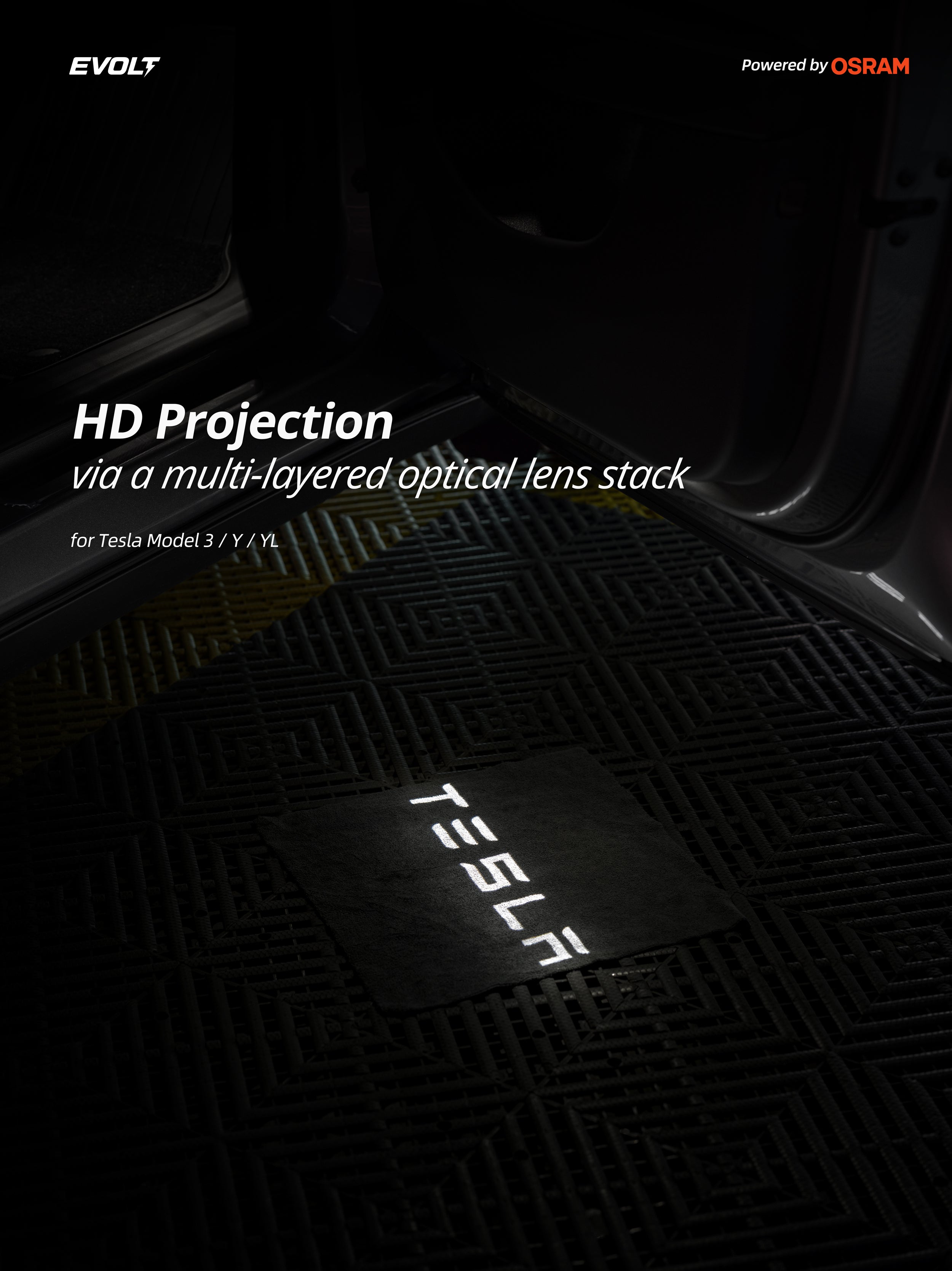 Premium OSRAM HD LED Door Projector Lights for Tesla Model 3 / Y / YL – High-Definition, Plug & Play