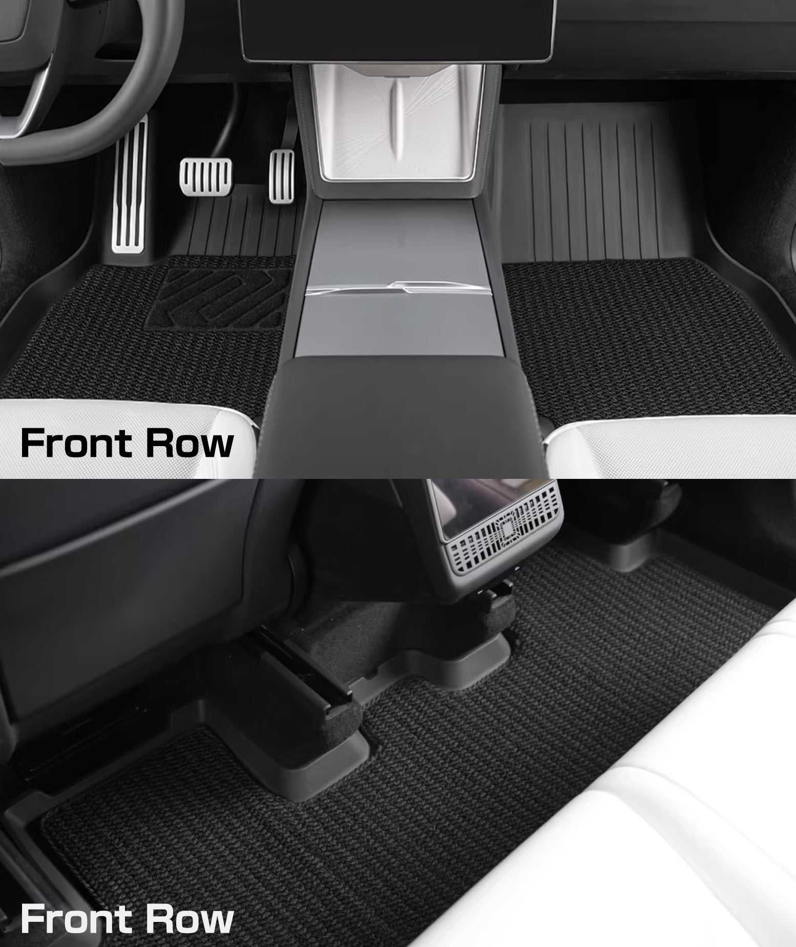 Dual Layer TPE Floor Liners with Premium Carpet Overlays for Tesla Model Y
