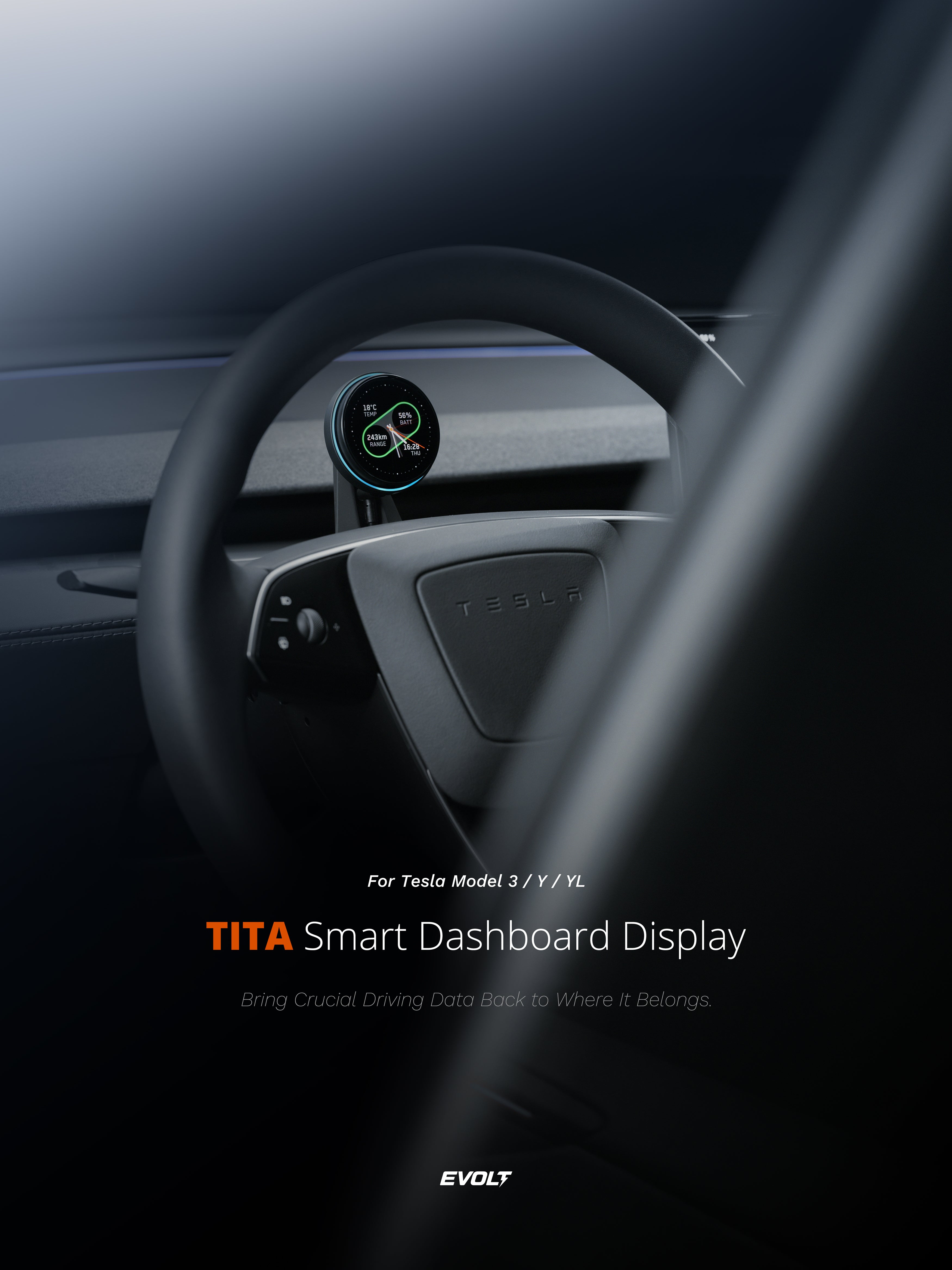 TITA Wireless Smart Dashboard Gauge Display – Mini HUD for Tesla Model 3 / Y / YL