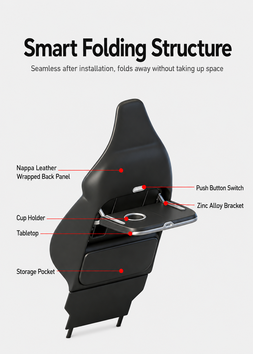 Seatback Folding Table for Tesla Model YL | Fully Wrapped in Nappa Leather