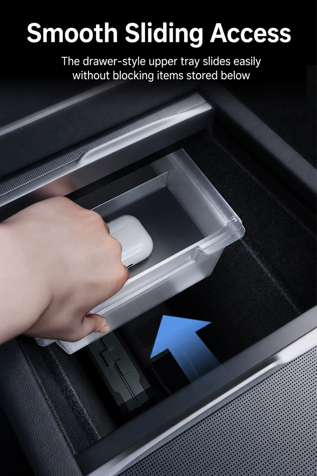 Sliding Dual Layer Center Console Storage Box for Tesla Model 3 / Y / YL
