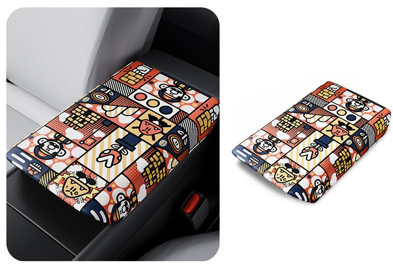 Patterned Nappa Leather Center Console Armrest Cover for Tesla Model 3 / Y / YL