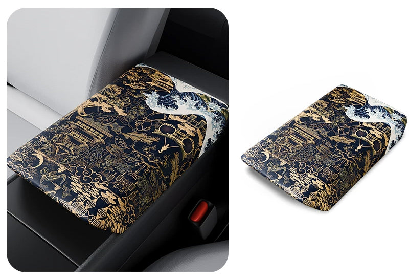 Patterned Nappa Leather Center Console Armrest Cover for Tesla Model 3 / Y / YL