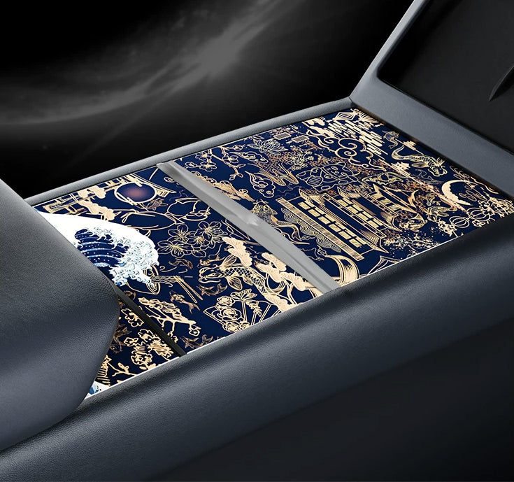 Patterned Nappa Leather Center Console Wrap for Tesla Model 3 / Y / YL
