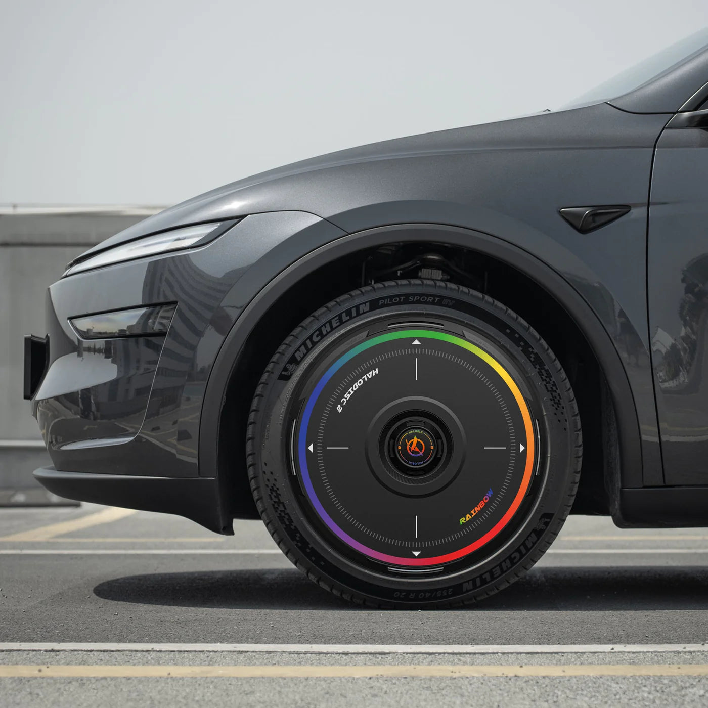 HALODISC 2 - RAINBOW ROAD Black| Wheel Covers for Tesla