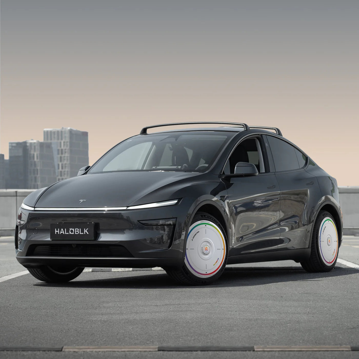 HALODISC 2 - RAINBOW ROAD White| Wheel Covers for Tesla