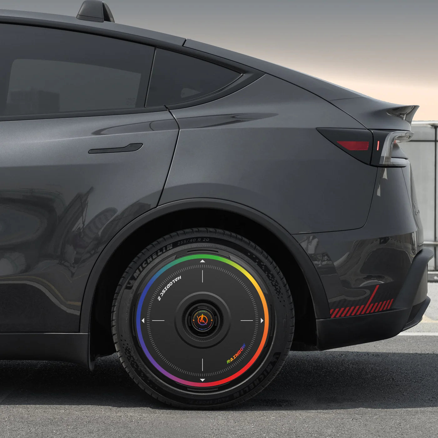 HALODISC 2 - RAINBOW ROAD Black| Wheel Covers for Tesla