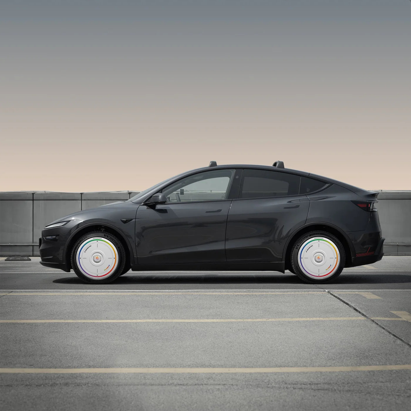 HALODISC 2 - RAINBOW ROAD White| Wheel Covers for Tesla