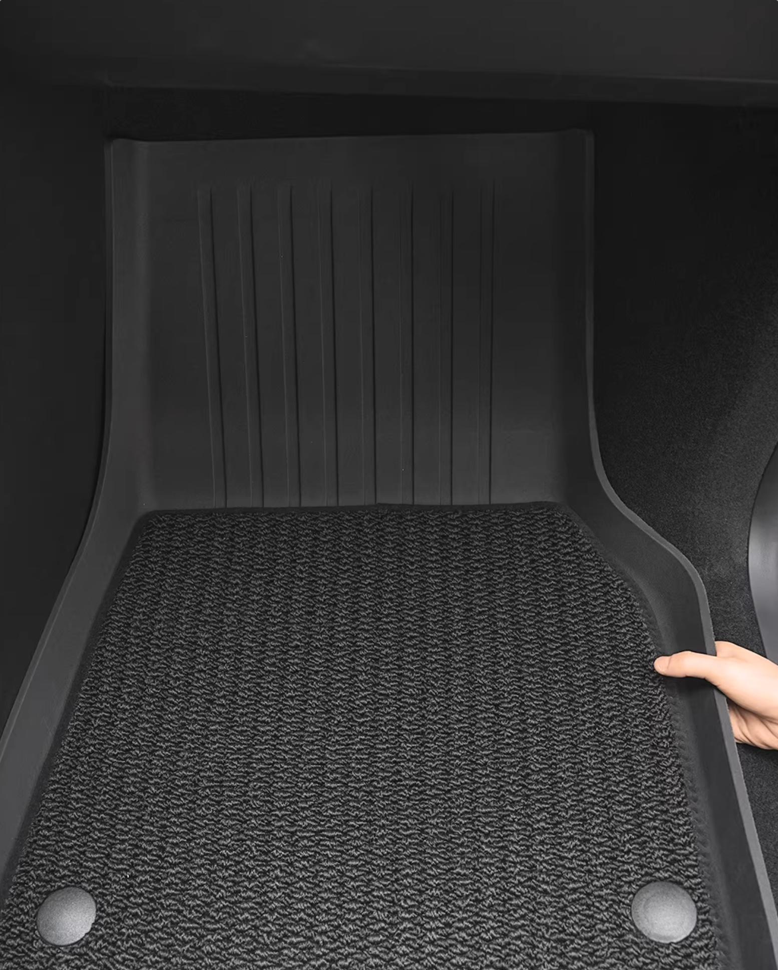 Dual Layer TPE Floor Liners with Premium Carpet Overlays for Tesla Model Y