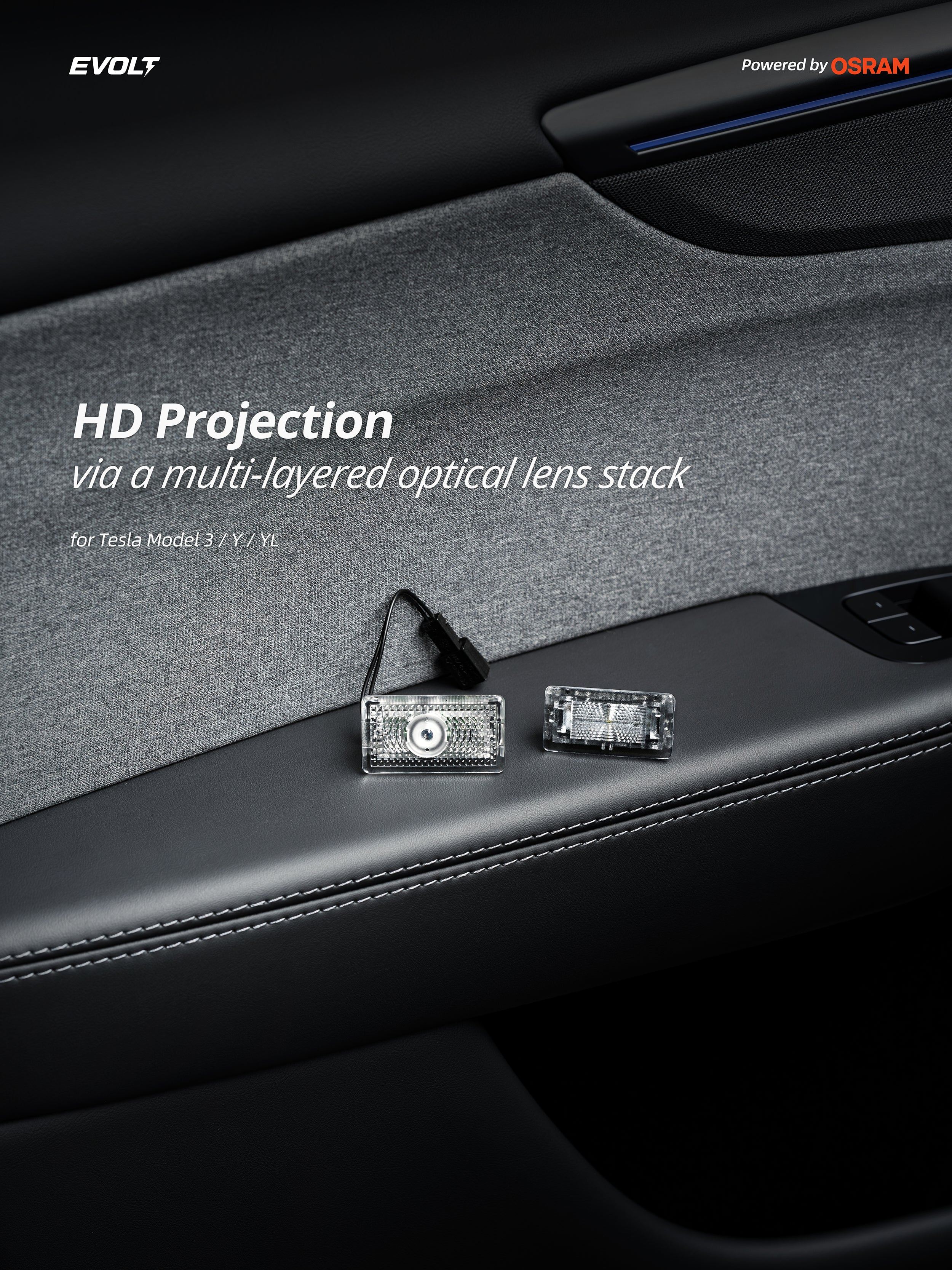 Premium OSRAM HD LED Door Projector Lights for Tesla Model 3 / Y / YL – High-Definition, Plug & Play