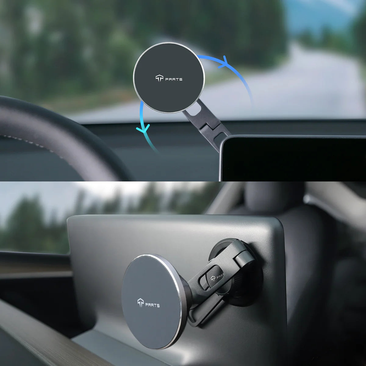 Foldable Magnetic Wireless Charging (Qi & MagSafe) Phone Holder for Tesla