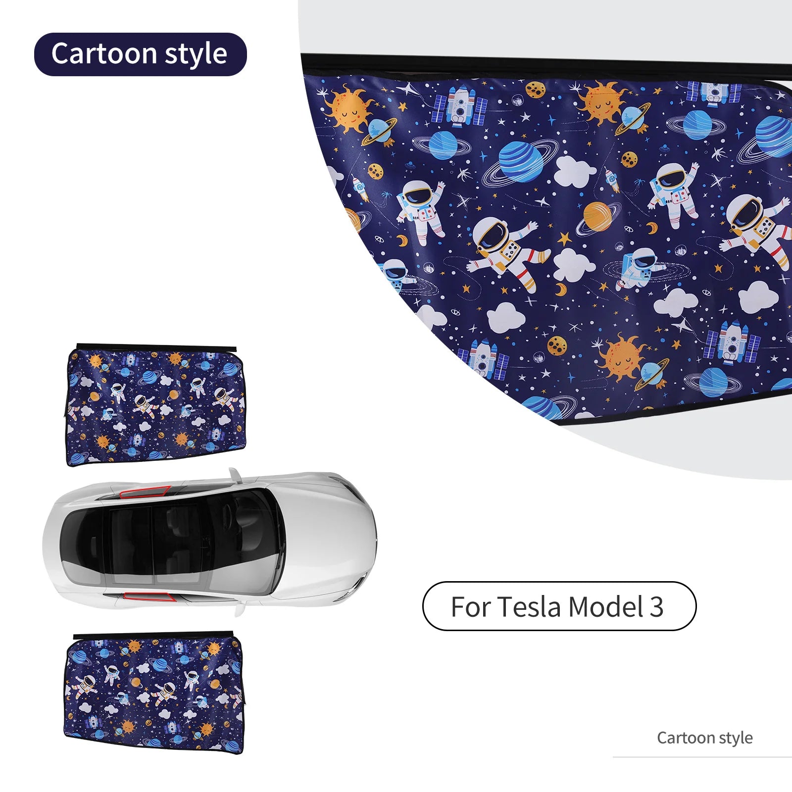Rear Side Sunshade Curtain with Cartoon Astronaut and Planet Prints
