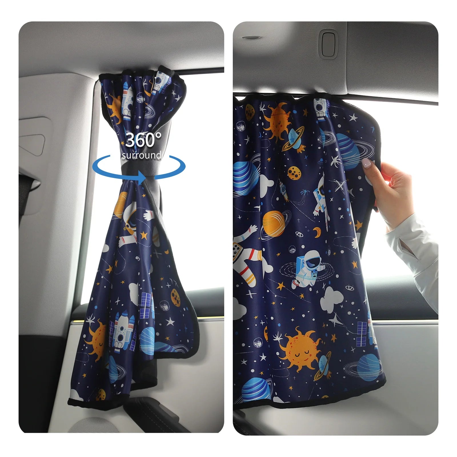 Rear Side Sunshade Curtain with Cartoon Astronaut and Planet Prints