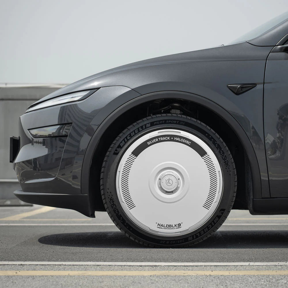 HALODISC 2 - SILVER TRACK White | Wheel Covers for Tesla