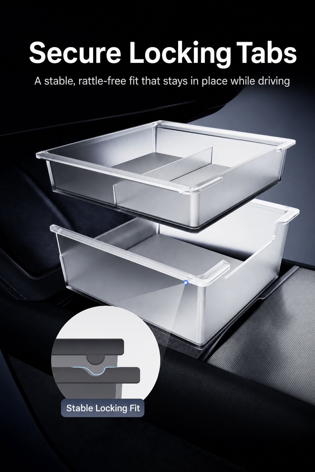 Sliding Dual Layer Center Console Storage Box for Tesla Model 3 / Y / YL
