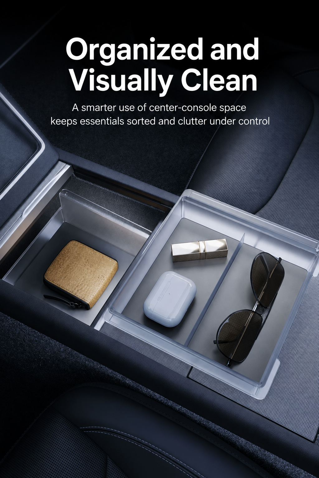 Sliding Dual Layer Center Console Storage Box for Tesla Model 3 / Y / YL