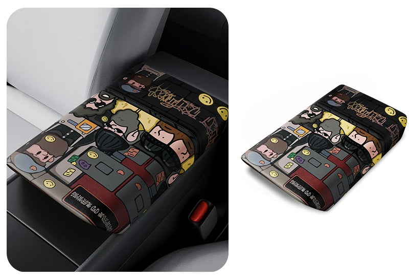 Patterned Nappa Leather Center Console Armrest Cover for Tesla Model 3 / Y / YL