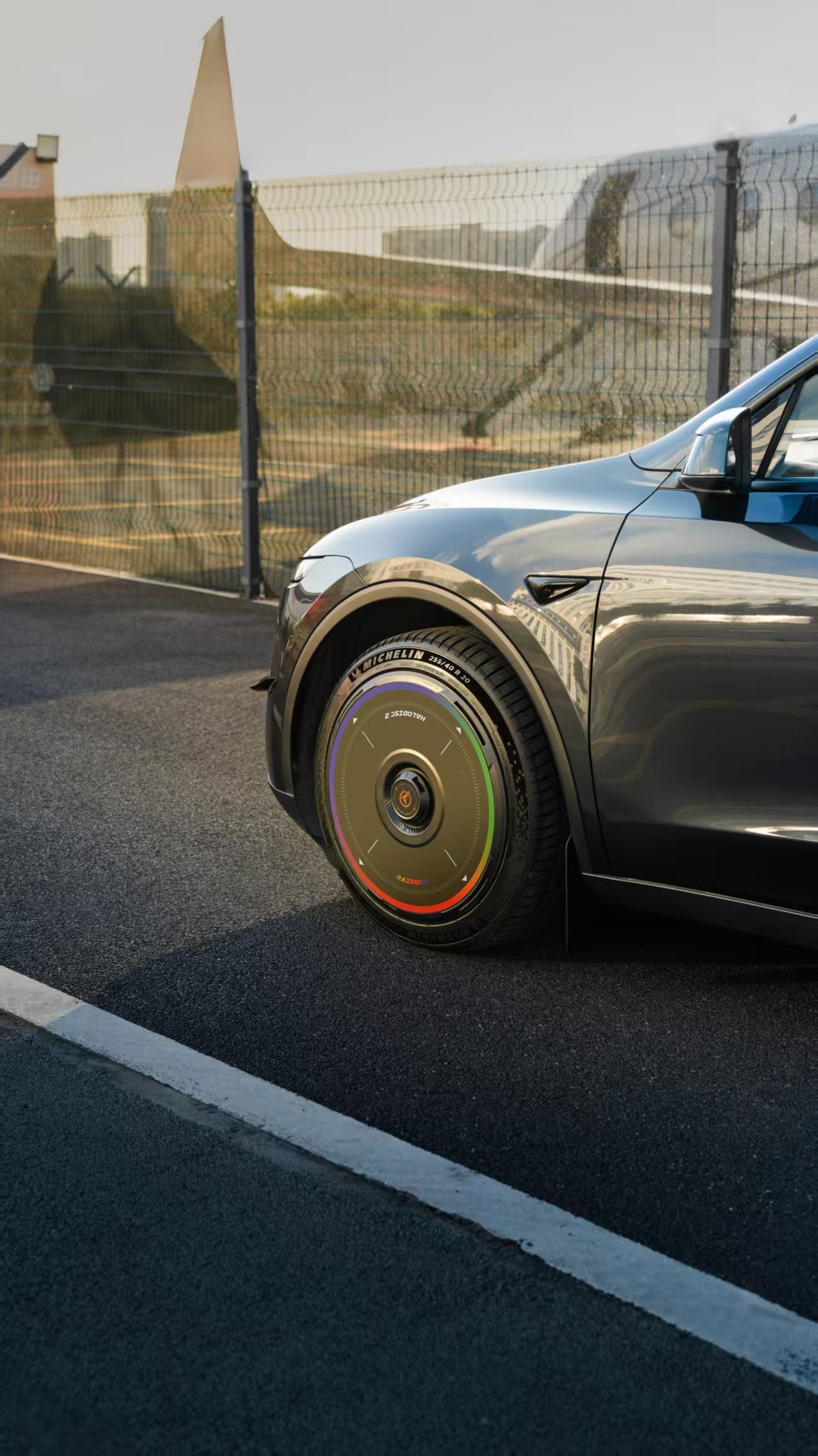 HALODISC 2 - RAINBOW ROAD Black| Wheel Covers for Tesla