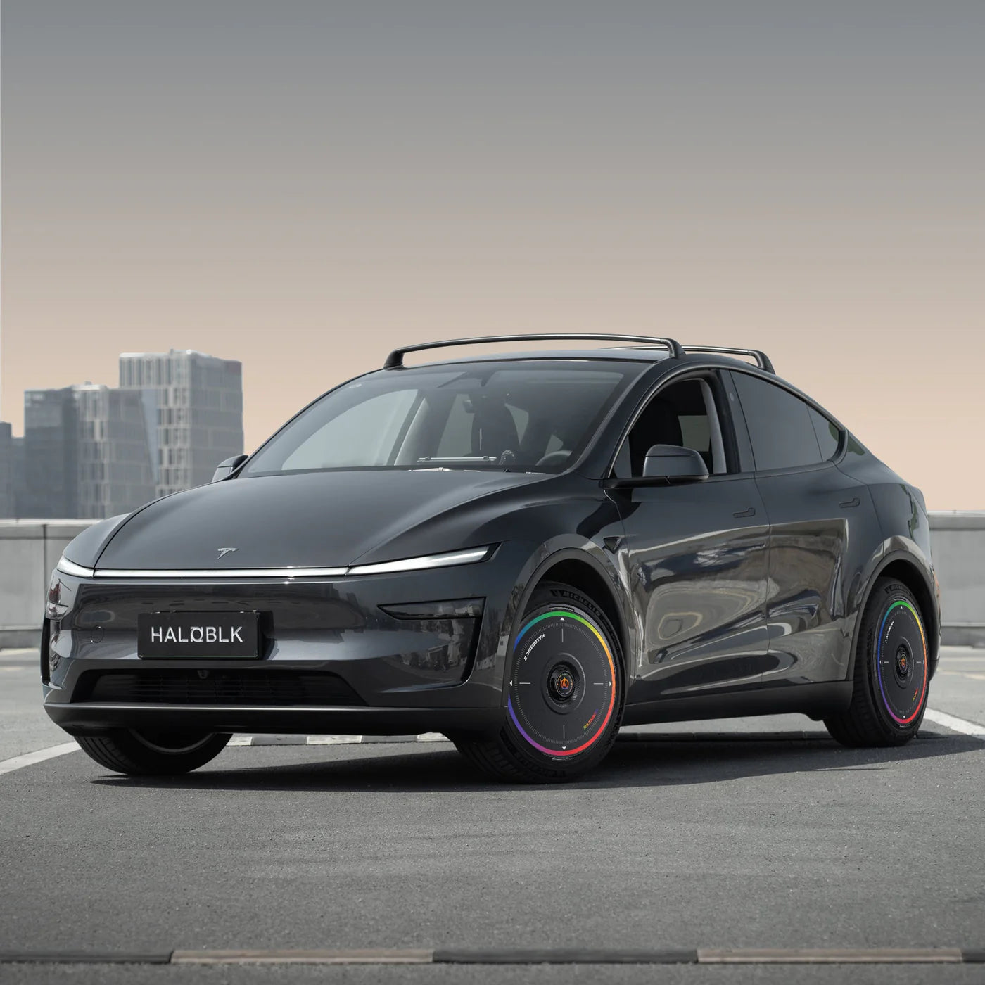 HALODISC 2 - RAINBOW ROAD Black| Wheel Covers for Tesla