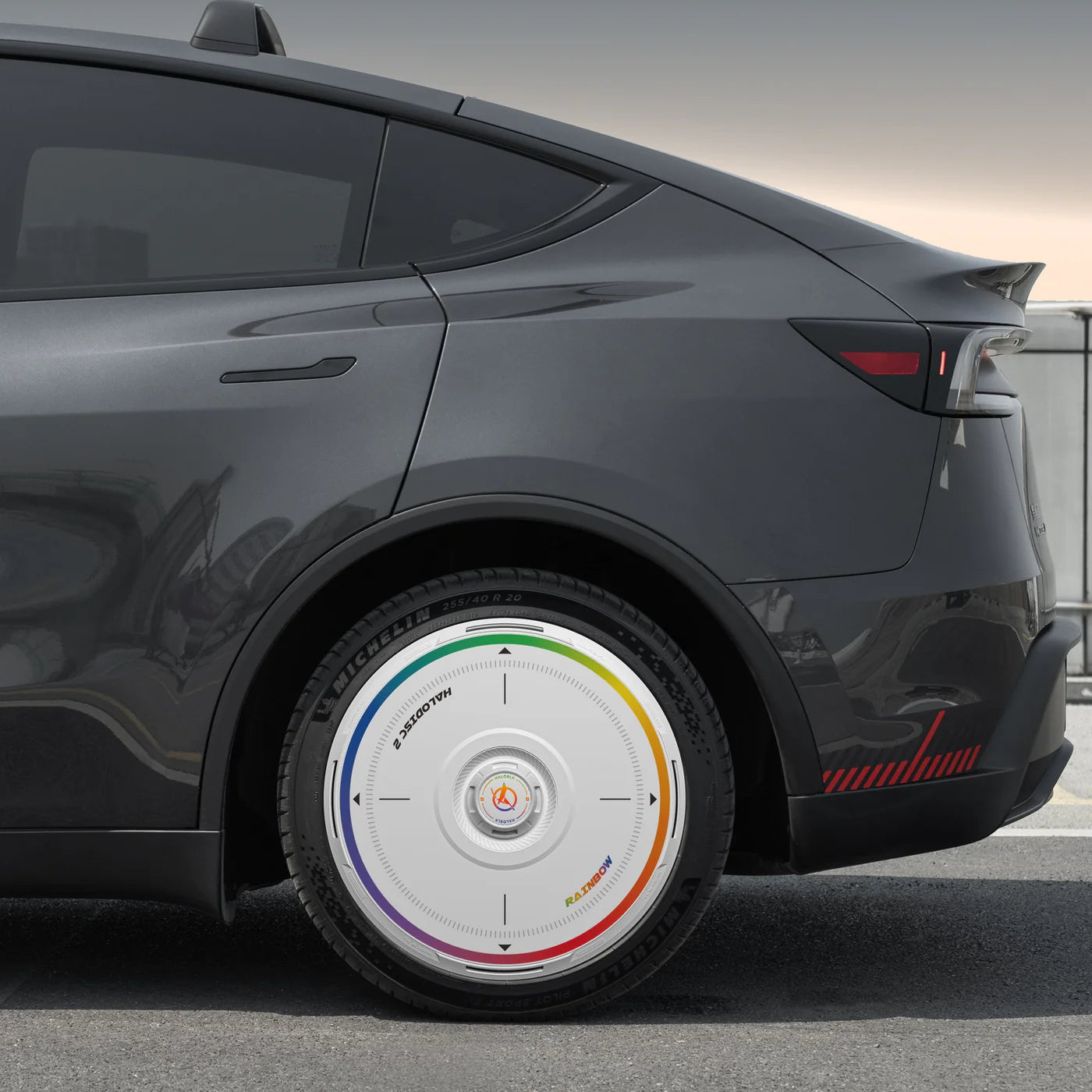 HALODISC 2 - RAINBOW ROAD White| Wheel Covers for Tesla