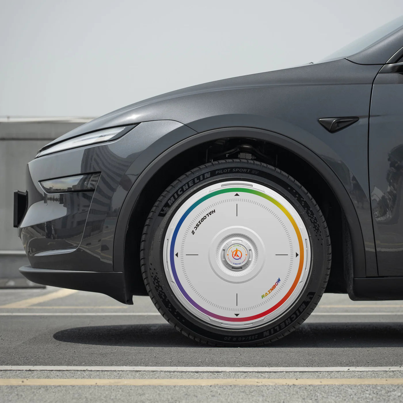 HALODISC 2 - RAINBOW ROAD White| Wheel Covers for Tesla